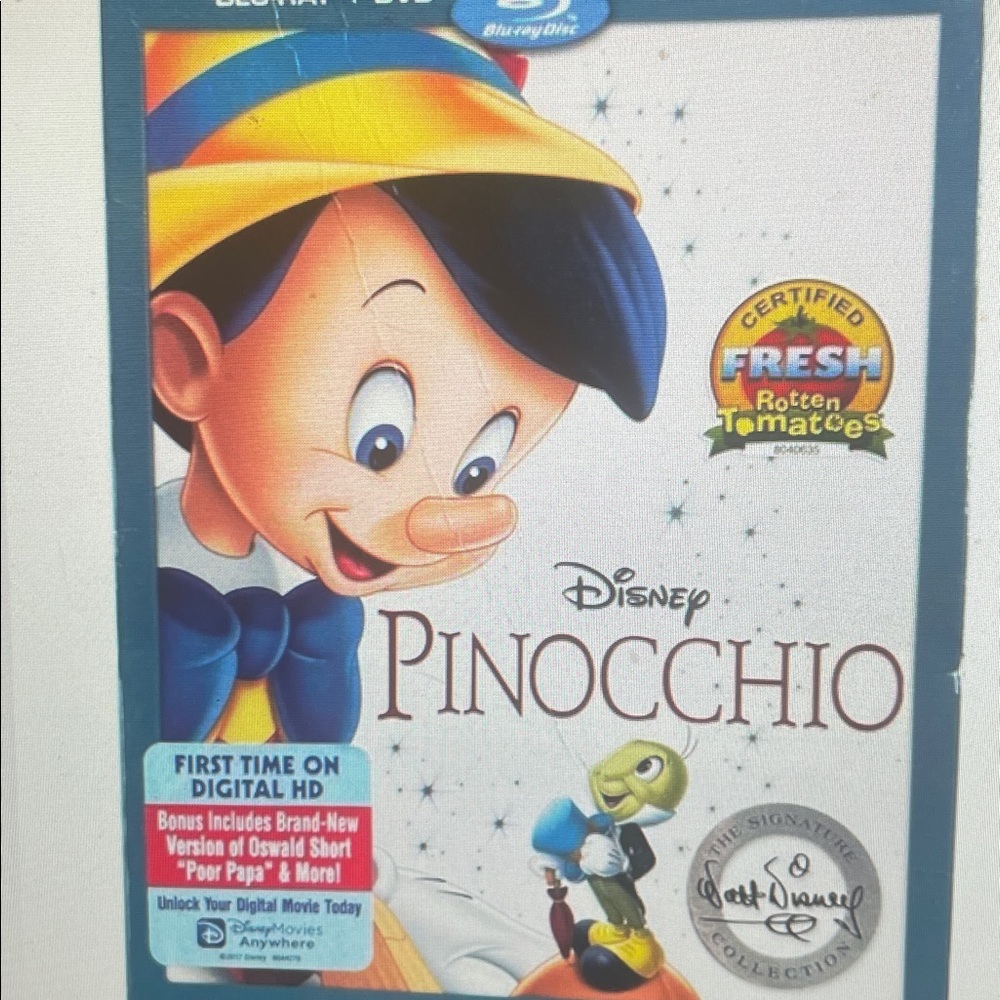 Disney Pinocchio Blu-ray with Blue and Yellow Cover